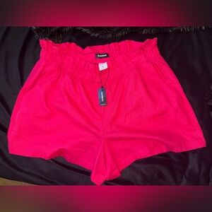 Express Women's Vivid Pink High Waist Paperbag Shorts